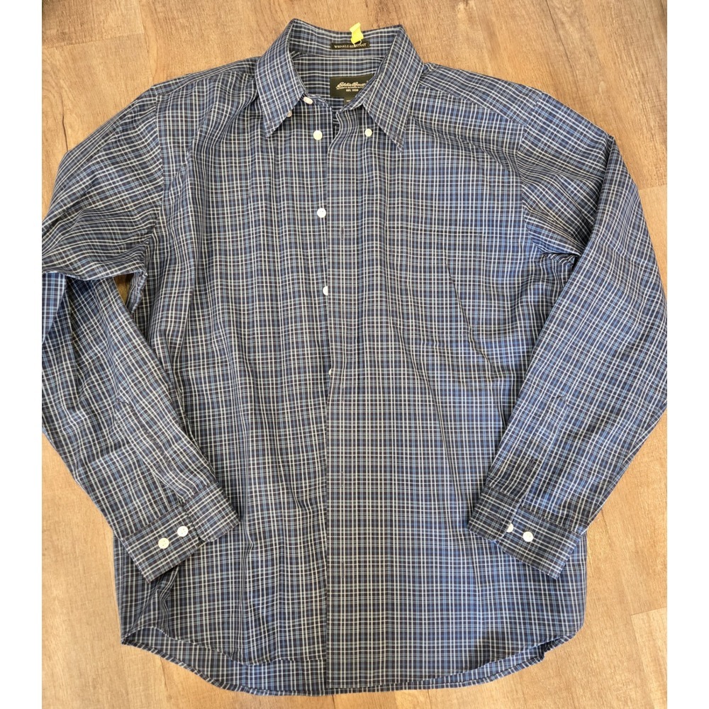 Eddie‎ Bauer Dress Shirt Button Up Plaid Mens Large Wrinkle Resistant